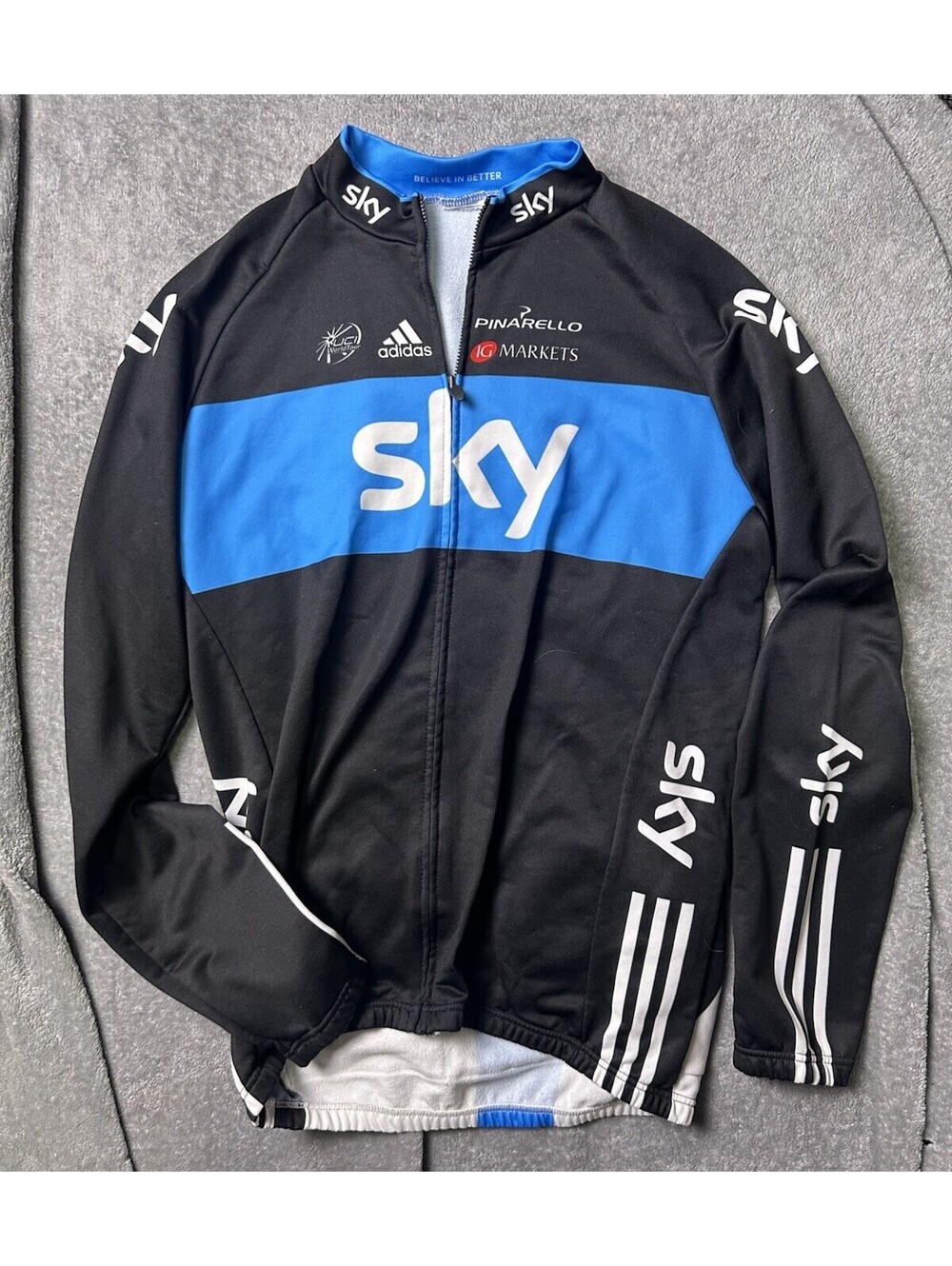 Team Sky Adidas Cycling Jersey Long Sleeve Pinarello UCI WorldTour Black Blue